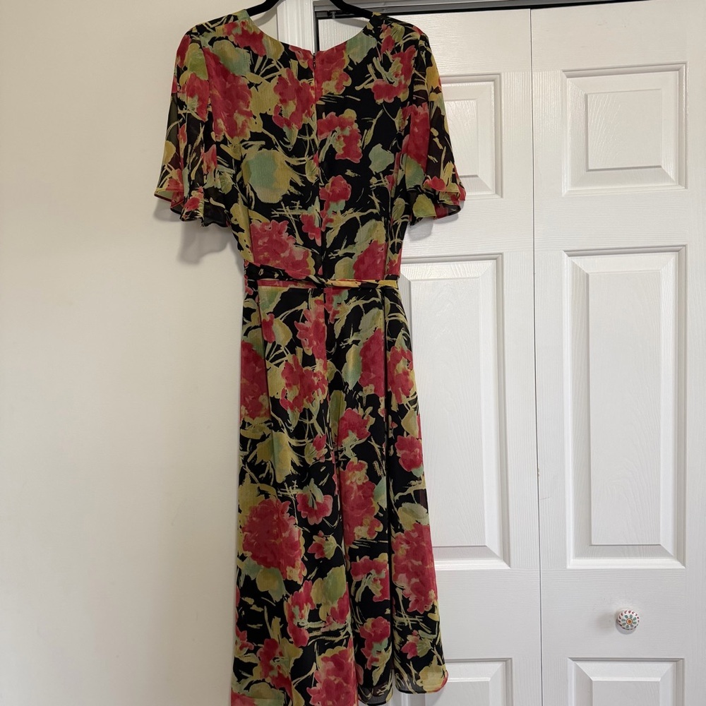 Lauren Ralph Lauren Short Sleeve Faux Wrap Black Pink Dress Size 14 - Picture 7 of 13